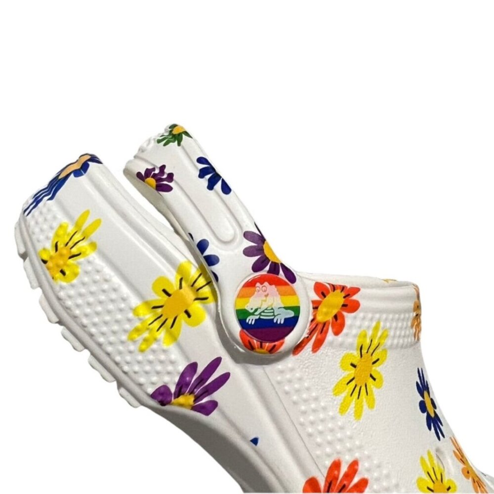 NEW Crocs C12 White Daisy Rainbow Clogs Sandals - Picture 5 of 8
